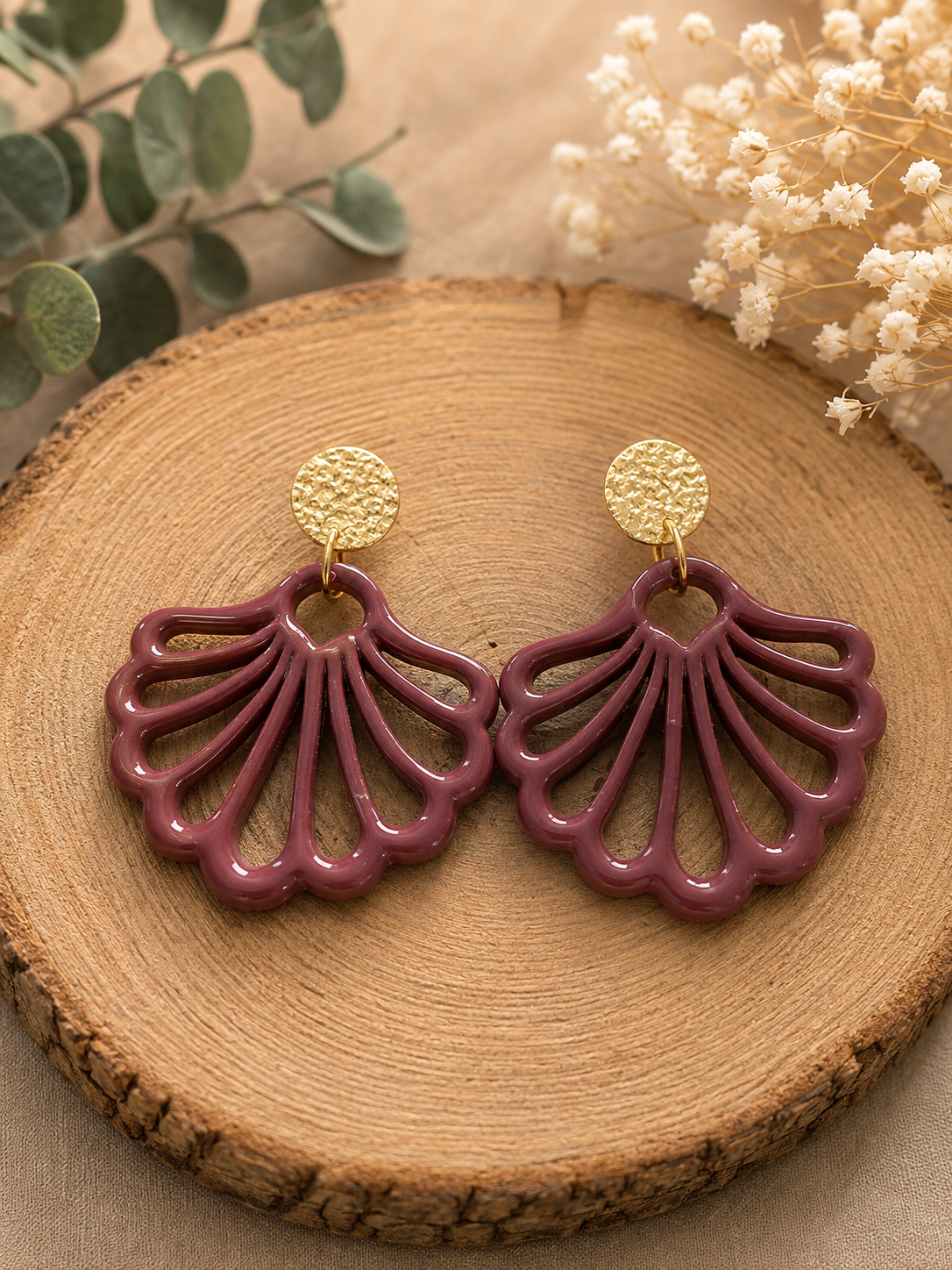 Boucles d’oreilles éventail en pâte Fimo – Image 2