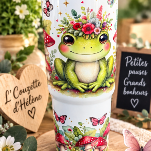 🌸 Gobelet isotherme 30 oz – Grenouille enchantée 🐸