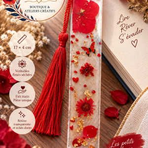 ❤️ Marque-page en résine – Fleurs rouges & papillon 🦋