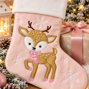🎄 Botte de Noël personnalisable – Petit renne rose 🦌