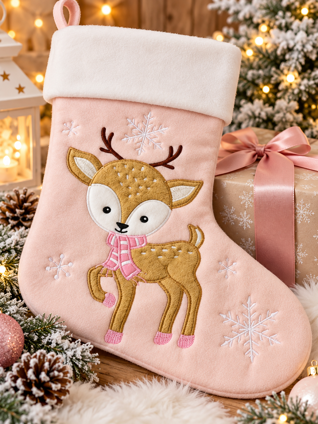 🎄 Botte de Noël personnalisable – Petit renne rose 🦌