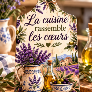 Planche déco cuisine – “La cuisine rassemble les cœurs” 💜🌿