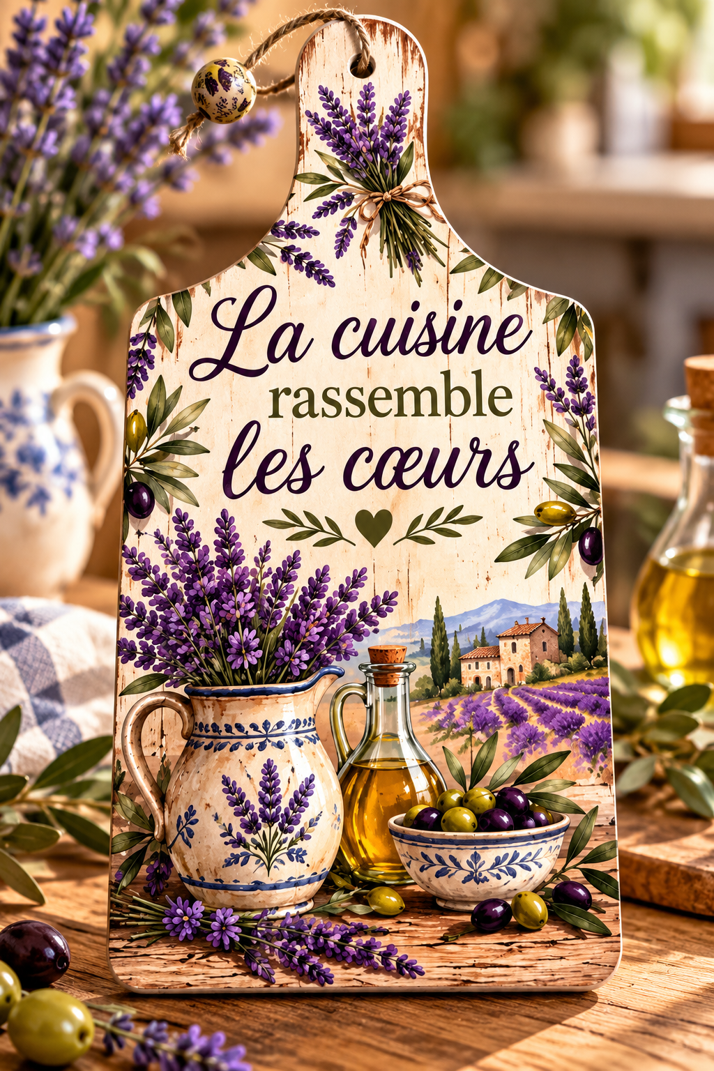 Planche déco cuisine – “La cuisine rassemble les cœurs” 💜🌿