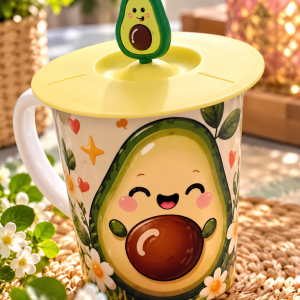🥑 Tasse Avocat Kawaii avec couvercle en silicone