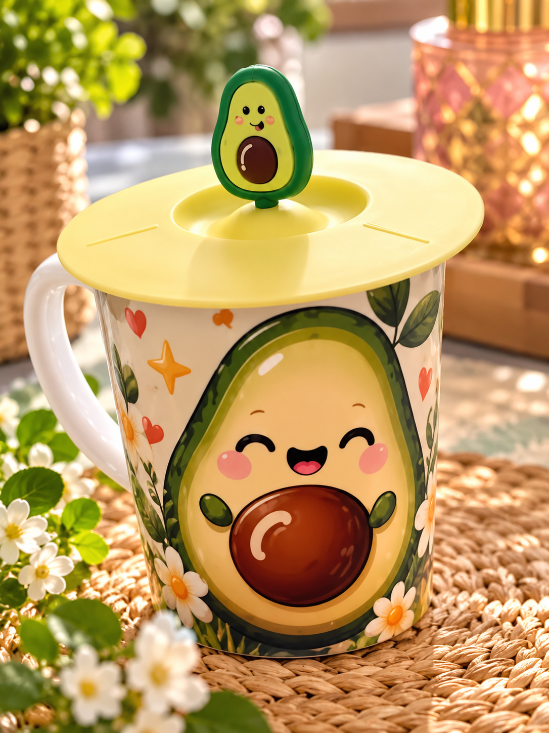 🥑 Tasse Avocat Kawaii avec couvercle en silicone – Image 2