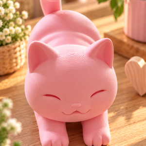 🐱 Chat potelé qui s’étire – Figurine décorative rose
