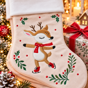 🦌⛸️ Botte de Noël personnalisable – Petit renne patineur 🎄