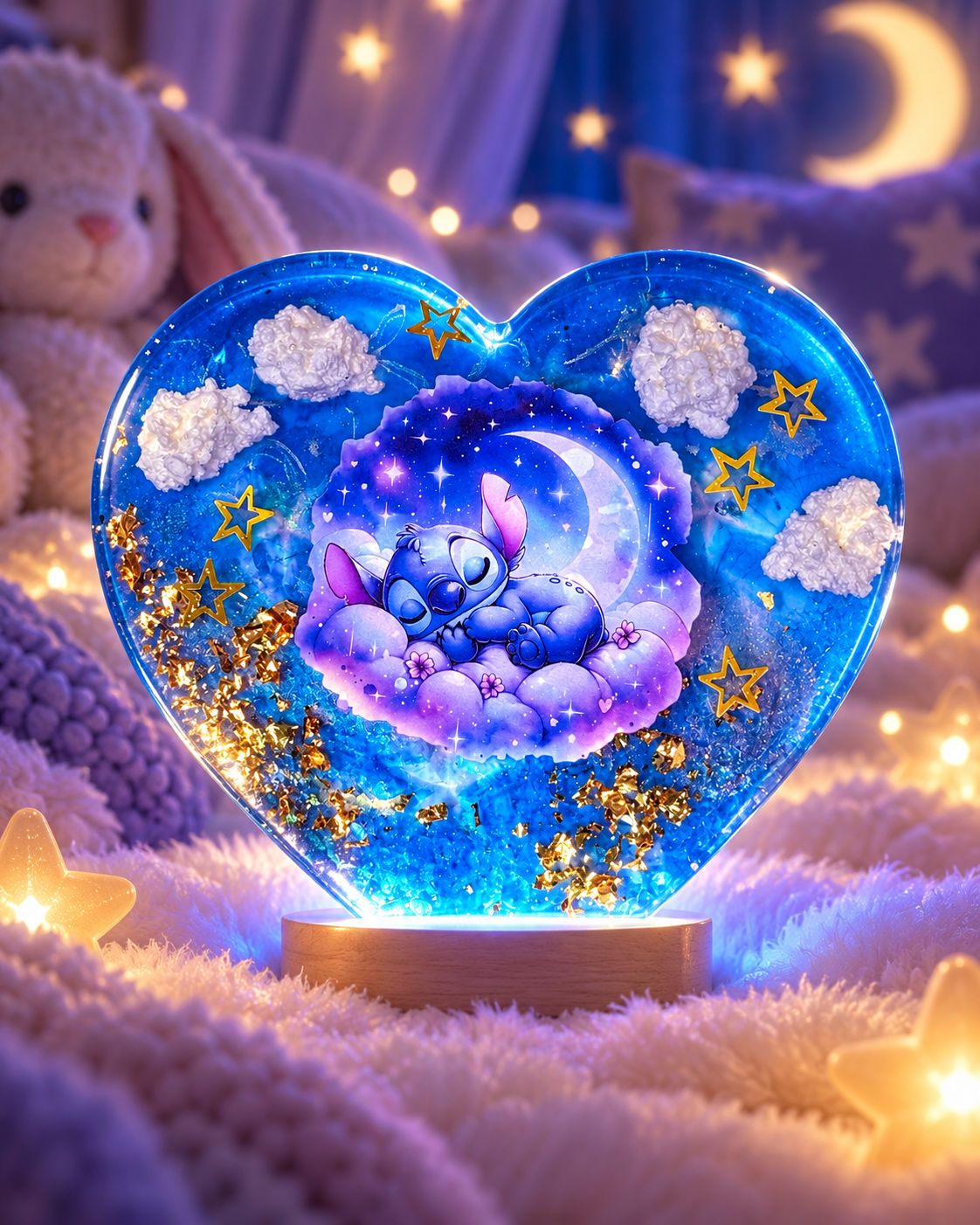 Veilleuse décorative cœur – Univers étoilé bleu
