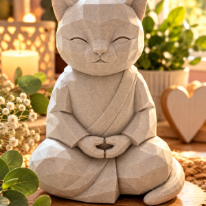 Chat Zen – Décoration effet pierre 🐱🌿