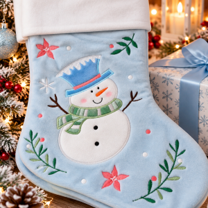 ⛄❄️ Botte de Noël personnalisable – Bonhomme de neige bleu ciel 🎄