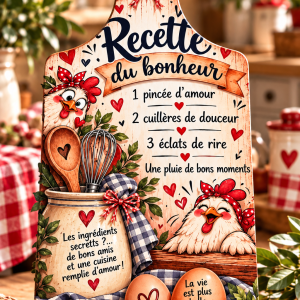 Planche déco cuisine – “Recette du bonheur” 🍗❤️
